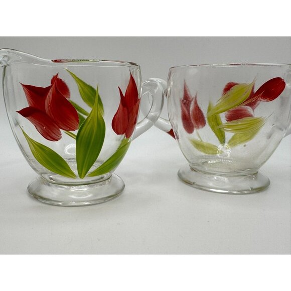 Vintage Bartlett Collins Cream & Sugar Red Tulips Gay Fad 50s Vintage - Picture 4 of 7
